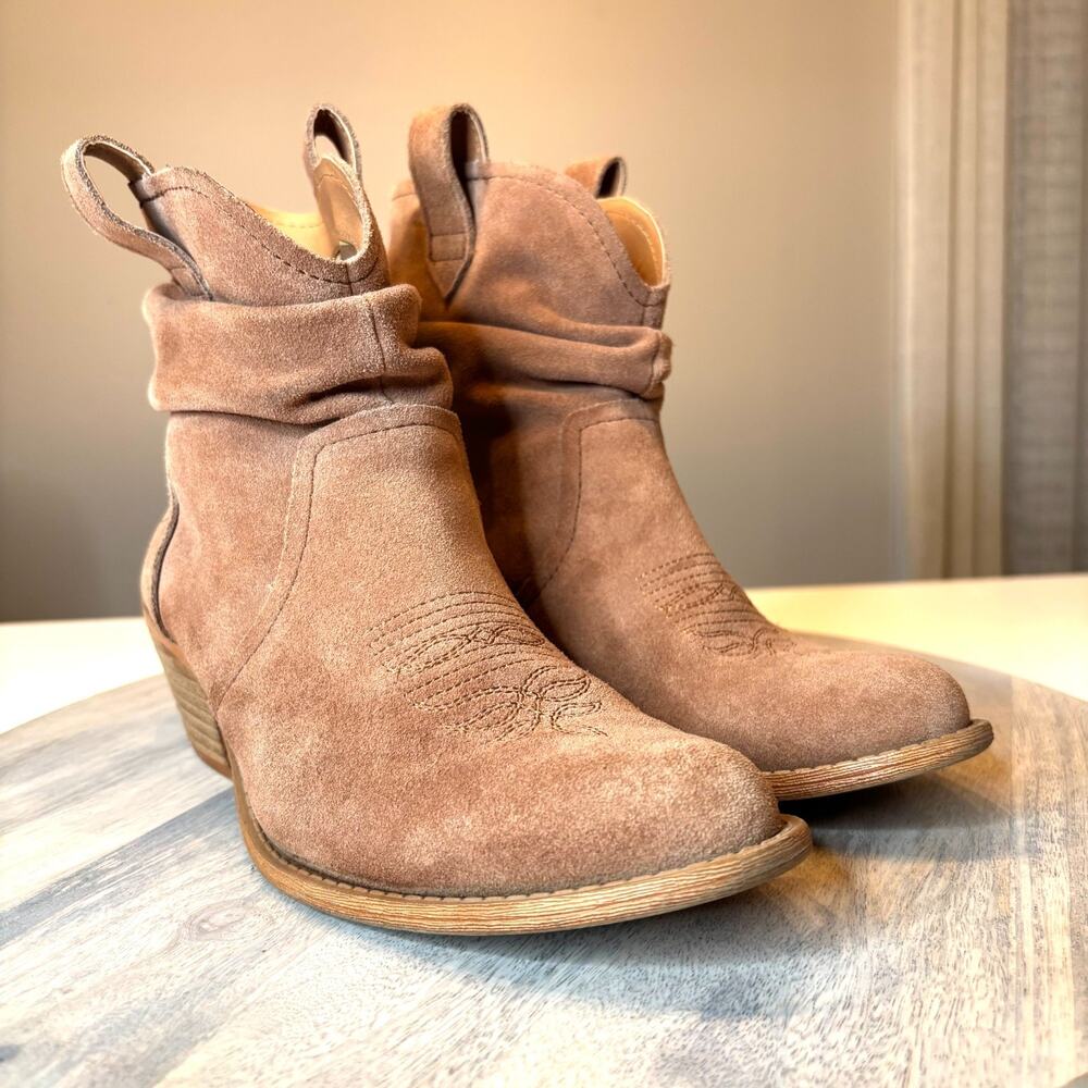 Dingo Tan Brown Suede Western Ankle Boots Women's US Size 7.5 Stacked Heel - Picture 5 of 9
